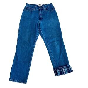LL Bean Women’s Plaid Flannel Lined Mom Jeans Size 12 Outdoors Cabinwear Camping